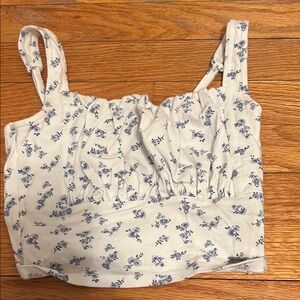 Floral Print Women's Top - White and Blue